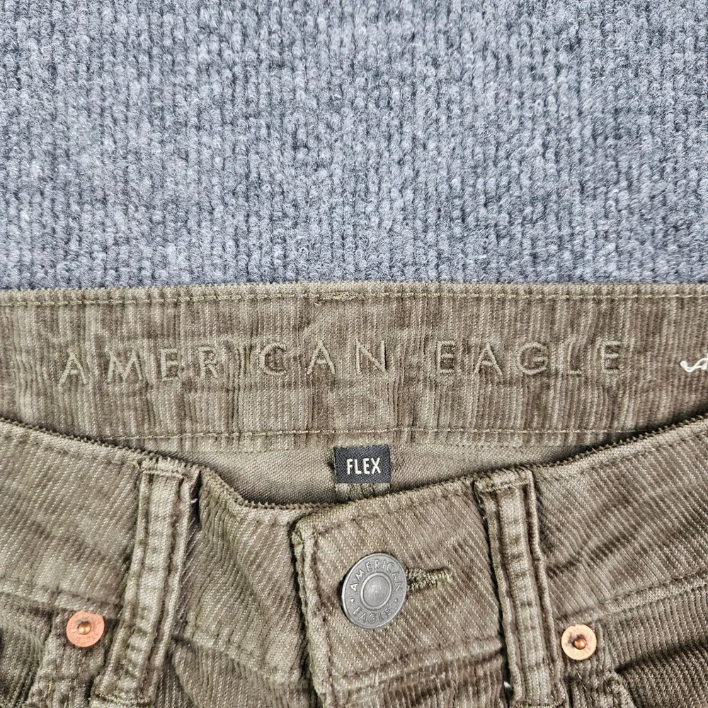 American Eagle Corduroy Slim Pants Mens 30x29 Flex Olive Green Stretch Dark Wash
